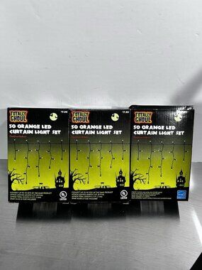Vtg Set Of 3 90s Halloween LED 50 Bulb Orange Curtain Light Set Totally Ghoul